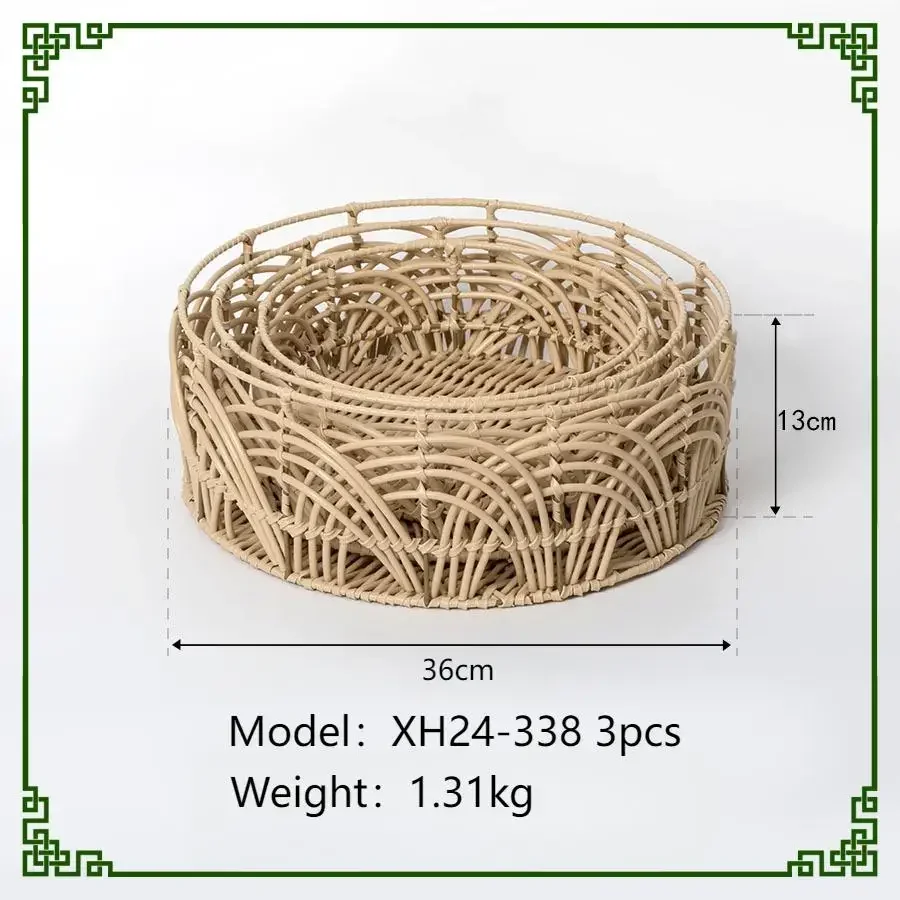 Handmade Rattan Woven Desktop Fruit Basket Pastoral Plastic Rattan Sorting Basket Living Room Creative Storage Decorative Basket
