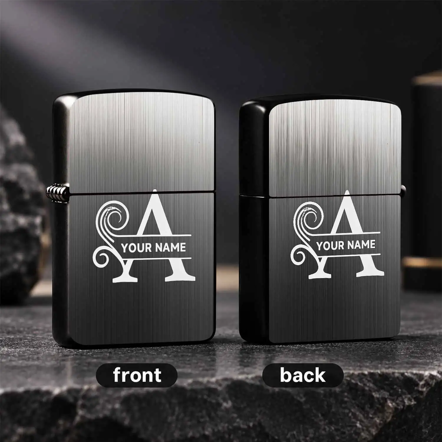 Custom Monogram A Personalized Lighter Engraved Your Name Exquisite Swirl Pattern Design Portable Multi-scene Pocket Igniter for Candles Incense Daily Use Elegant Practical Gift for Family Friends Business Events No Fuel A Humorous And Inte