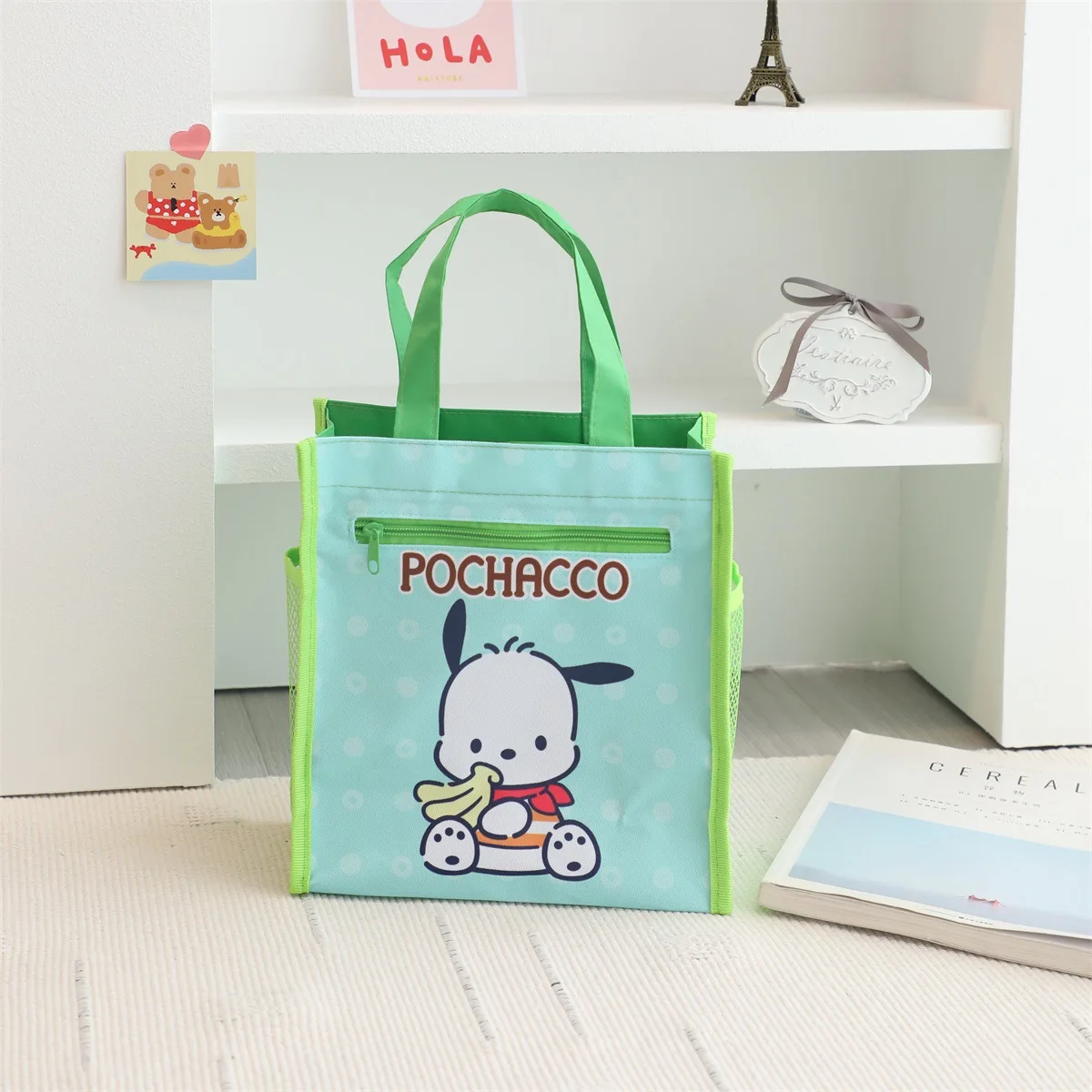 Sanrio Cinnamoroll Kuromi Mymelody Cartoon Oxford cloth Double Layer Tuition Bag Art Bag School Tote Bag Girl Learn Tote Gifts