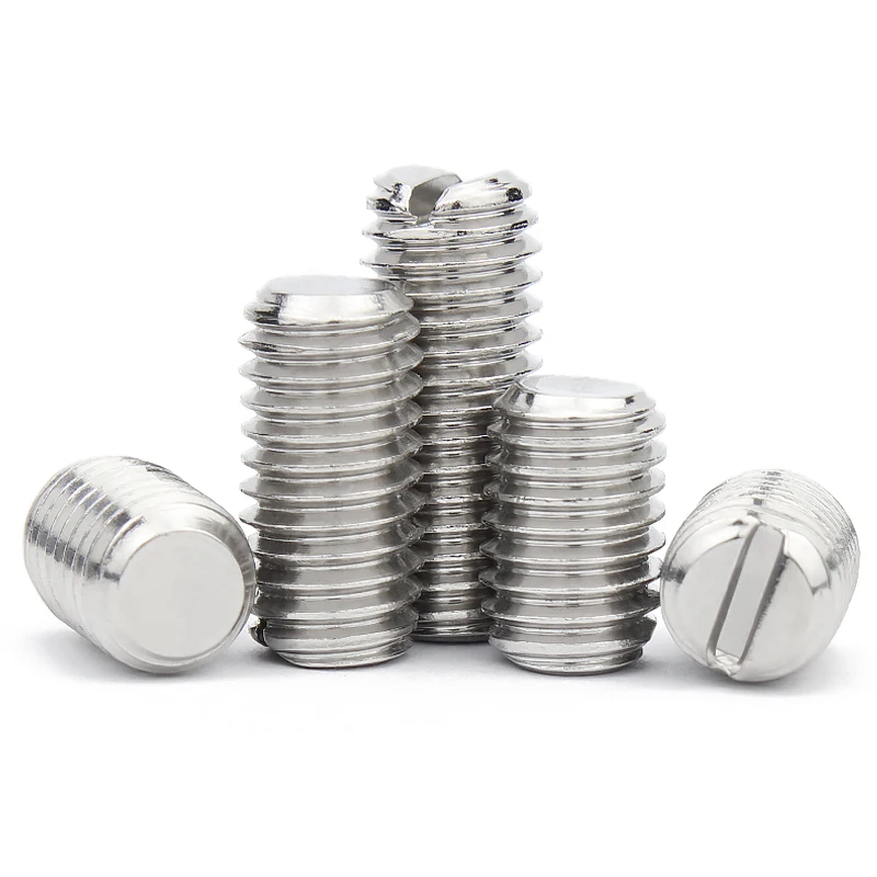 M1.6 M2 M2.5 M3 M4 M5 M6 M8 304 스테인리스 스틸 슬롯 헤드 세트 스크류 플랫 엔드 포인트 세트 그럽 스크류 헤드리스 스크류 DIN551