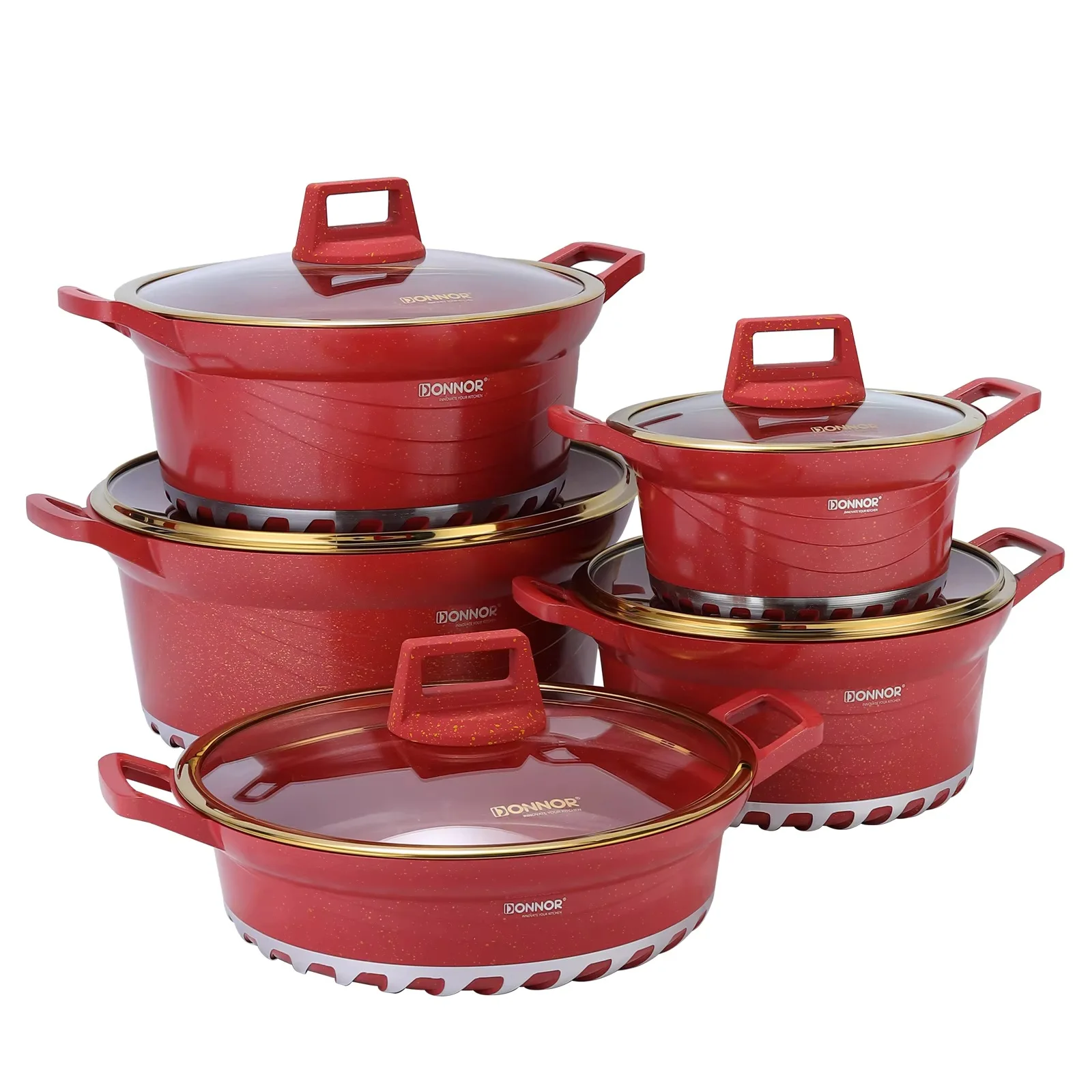 10-Piece Die-Cast Aluminum Alloy Non-Stick Cookware Set Deep Pot Marble Finish  Glass Lid