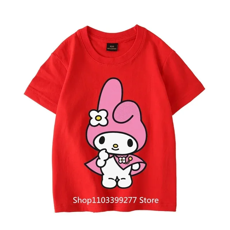 100% Cotton Summer Clothes Absorb Sweat Breathable T-Shirt Sanrio Cartoon Anime MyMelody Short Sleeve T-Shirt Girls T-Shirt