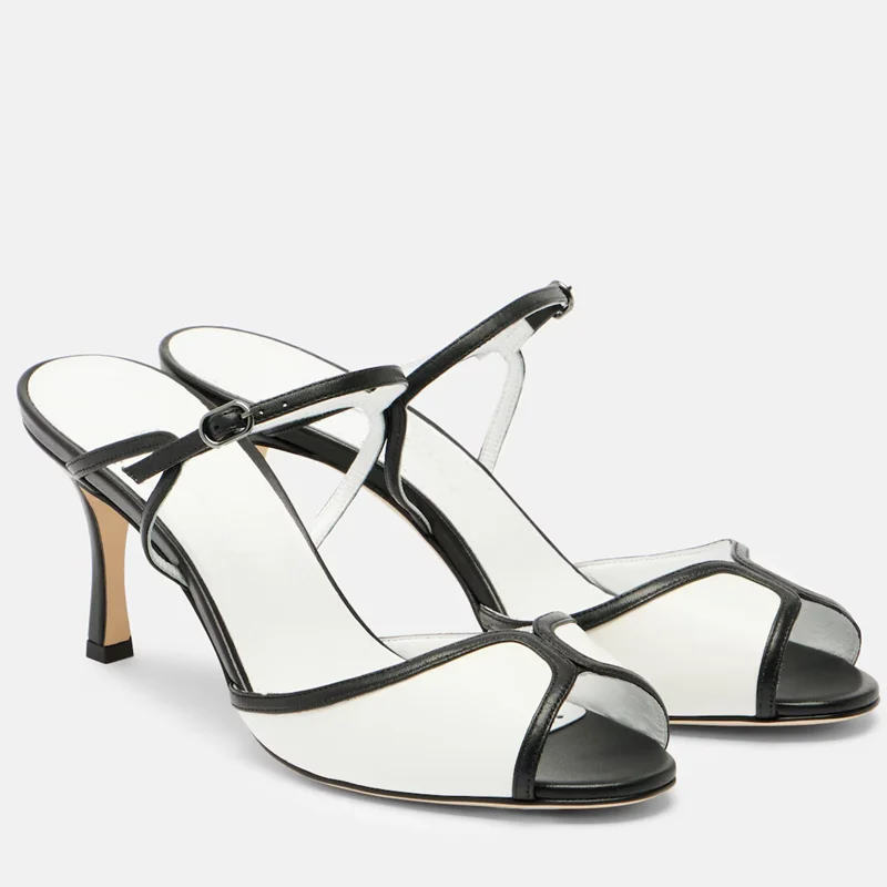 

Peep Toe Patchwrok Leather Sandals Sexy Round Toe Miced Colors Thin Heel Customized New Arrivals Fashion Women Modern Shoes