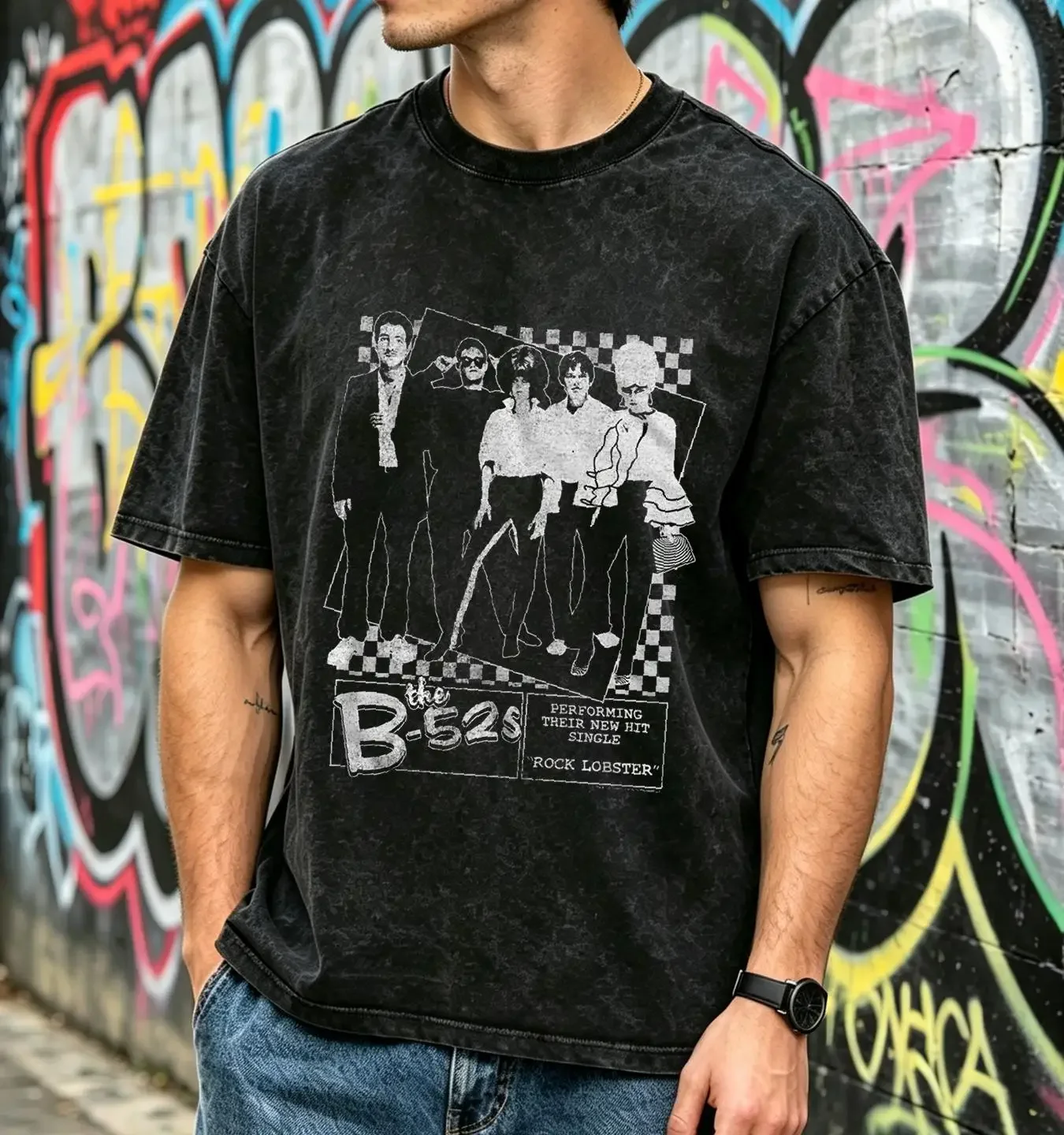 washed T Shirt b52s the rock lobster poster vintage Washed homme Casual Unisex Stylish Breathable Soft Slightly fashion