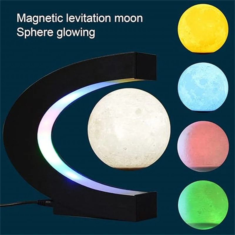Floating Moon Night Light, Multi-Color Maglev Desktop Light, 3D Printing Floating Moon Light, Used For Home Desktop Decoration