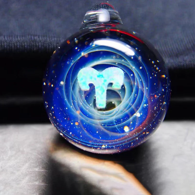 Opal Stone Crystal Ball Starry Sky Glass Necklace Pendant Cosmic Glass High end Sense Unique Birthday Jewelry for Men and Women