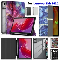 Para Lenovo Tab M11 funda con portalápices soporte triple funda trasera de silicona acrílica transparente para TB330FU 2024 cubierta de 11 pulgadas
