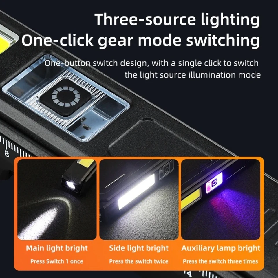 Rechargeable LED Flashlight Work Light with Magnet & Hook, Waterproof for Job Site Security Night Work Outdoor Camping Emergency