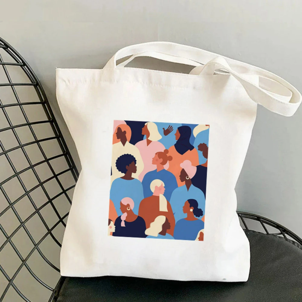 Feminist Girl Power Canvas Tote Bag, Eco Reusable Bag for Women Work Commute School Shopping Daily Use
