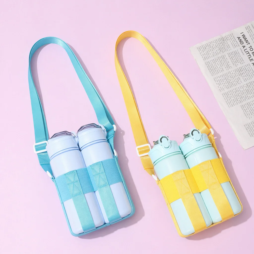 Crossbody Sling Water Bottle Bag with Adjustable Shoulder Mesh Lightweight Bottle Carrier for Walking Sports Hiking Camping