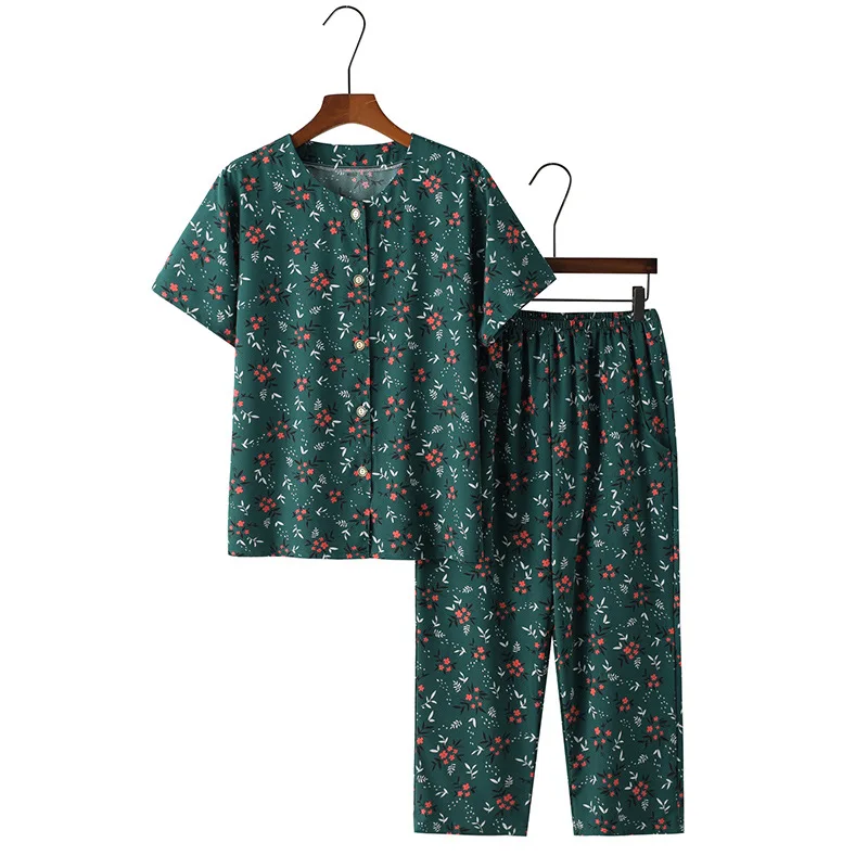 Summer Knitted Cotton Floral Pajamas Set Women Pyjamas Elegant Sleepwear Nightwear Pijama Mujer Plus Size Home Clothes XL-6XL