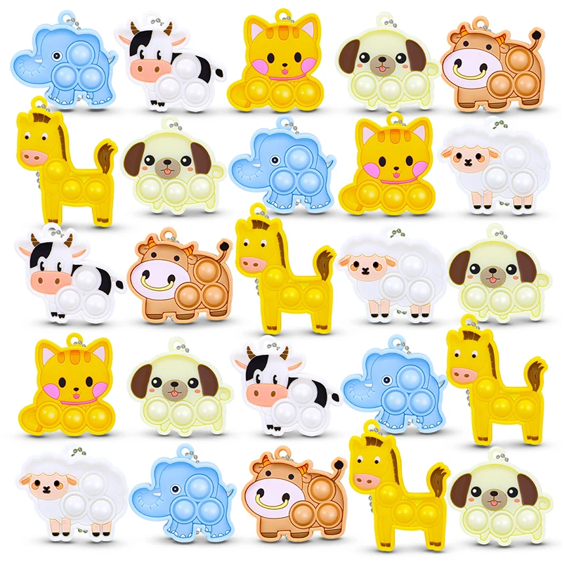 10Pcs New Cartoon Animal Pop Keychain Hanging Stress Relief Toys for Kids Birthday Party Favors Guest Gifts Goodies Filler