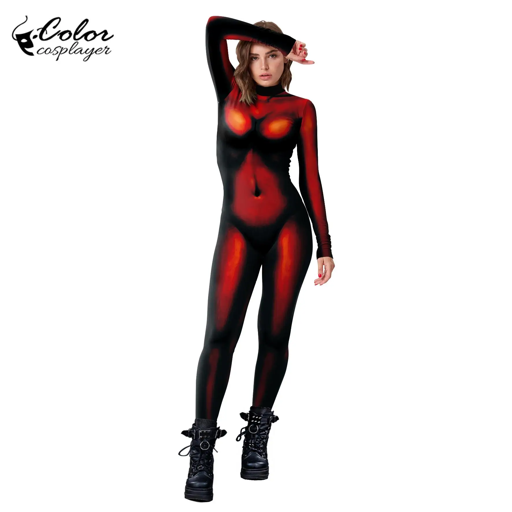 Color Cosplayer Peculiar Sexy Women Jumpsuit Halloween Party Cosplay Costume Adult Gothic Catsuits 3D Printing Women Bodysuit