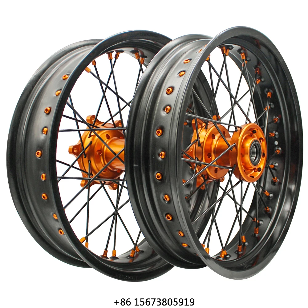 

17 Inch 36 Spoke EXC SXF SX XC 125 250 350 450 Black Rim Orange HubRacing Motorcycle Wheels Set for
