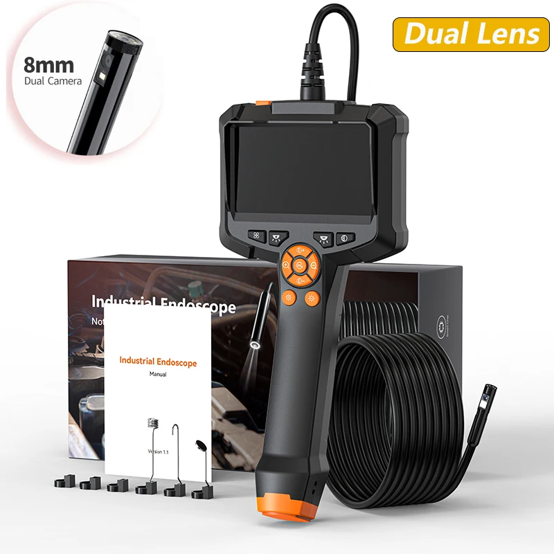 Industriële Endoscoop Camera 4.3 ''IPS Scherm HD1080P 8 MM Lens Pijp Inspectie Camera voor Auto Reparatie Stijve Kabel Riool Borescope