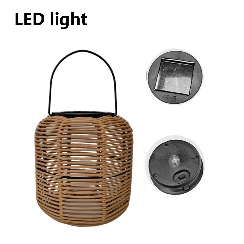 Outdoor Solar Imitation Rattan Lantern Courtyard Balcony Garden Decoration Candle Lights Creative Atmosphere Bamboo Chandelier