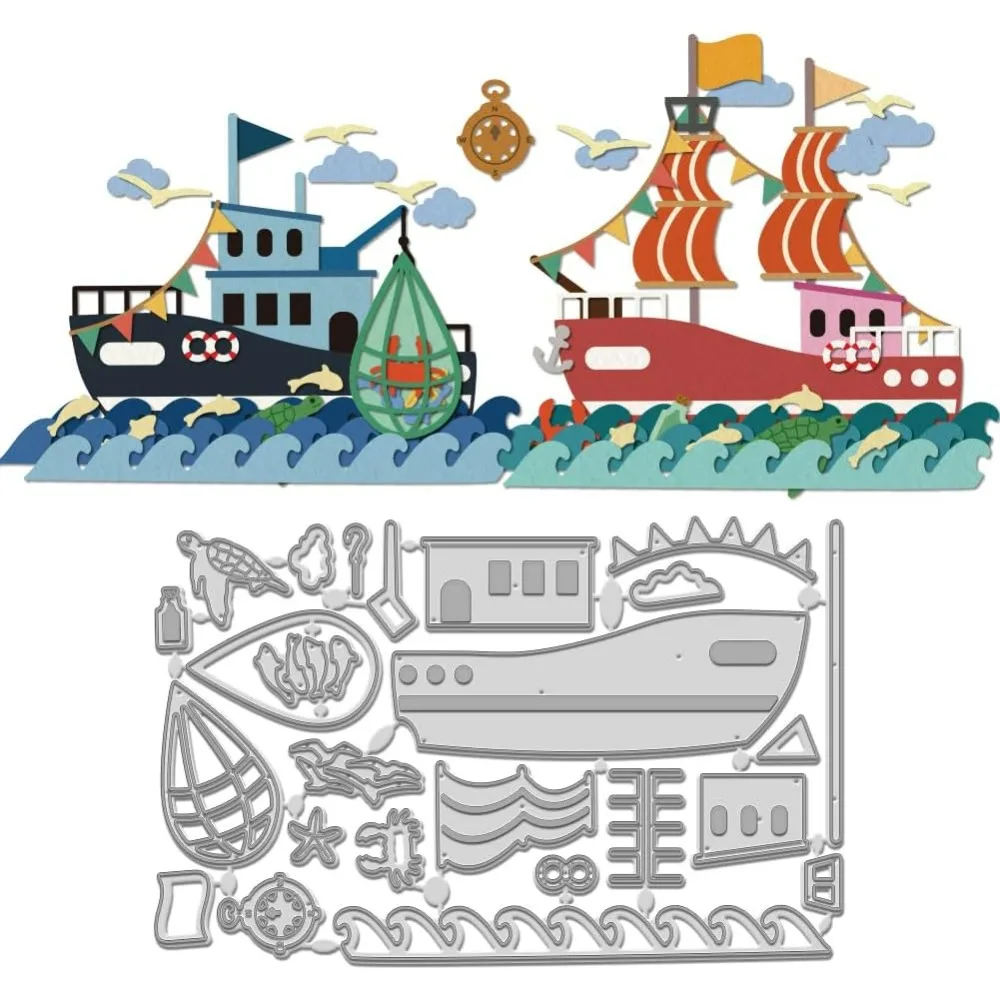 Segelschiff-Stanzformen, geschnittene Schablonen, Ozean-Schiff, Kompass, Metall-Stanzformen für DIY Scrapbooking, Herstellung von Meereslebewesen, Album