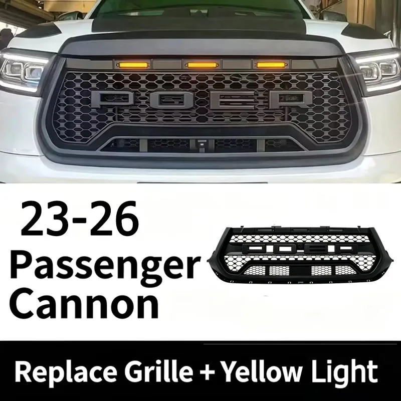Matte Black Honeycomb Front Grille with LED Lights For GWM Cannon Poer 2019-2026 Direct Replacement Pickup Exterior Car Parts