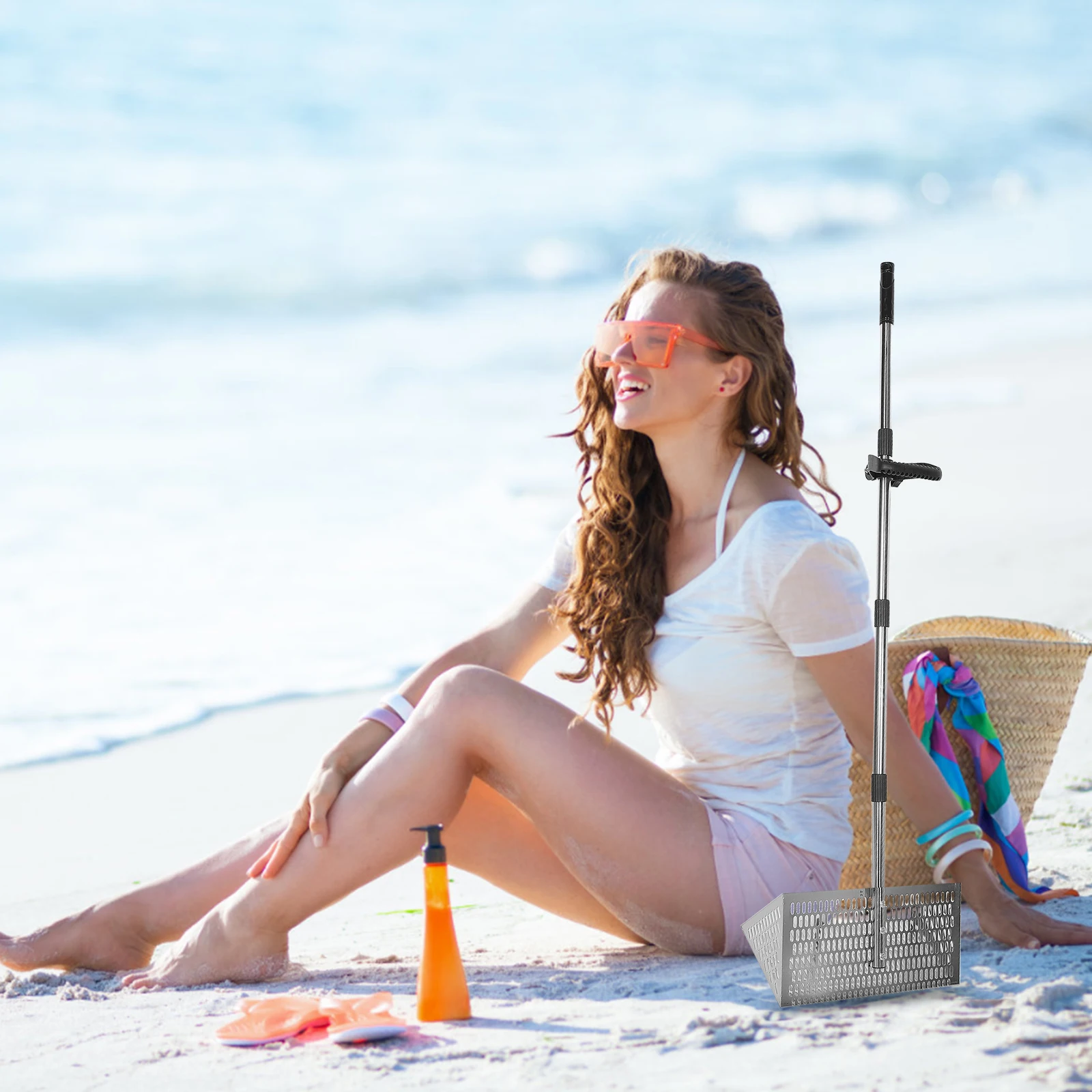 

Sifter Tool For Beach Shell Collecting Carbon Steel Detachable Sand Scoop Mesh Shovel Portable Beach Sand Filter Tool For