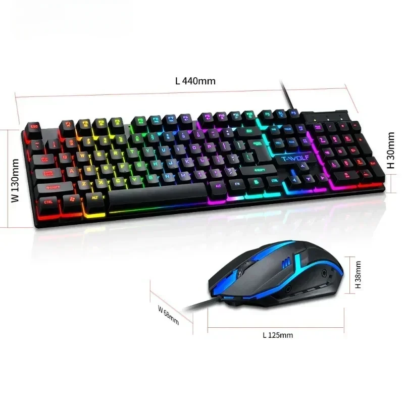 Combinaison clavier et souris d'ordinateur lumineux en métal, jeu filaire USB, rétro-éclairage coloré, sensation mécanique, clavier et souris