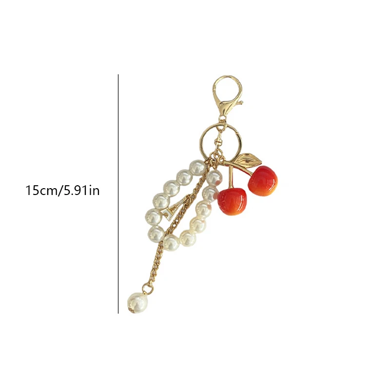 Exquisite High-End Simulated Cherry Pearl Beads Key Chain Bag Pendant Accessory for Mother's Day Holiday Gift