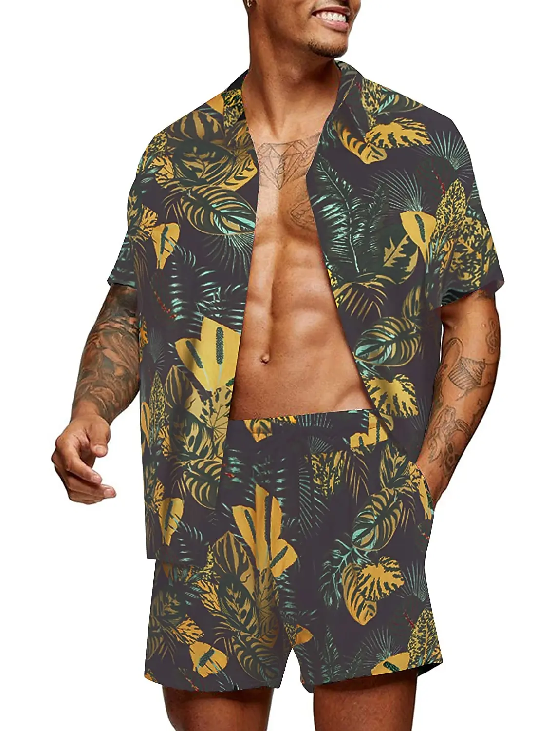 Set di camicie da uomo Modello a righe classico retrò Modello a colori Comodo stile ampio da spiaggia alla moda per le vacanze nella giungla tropicale