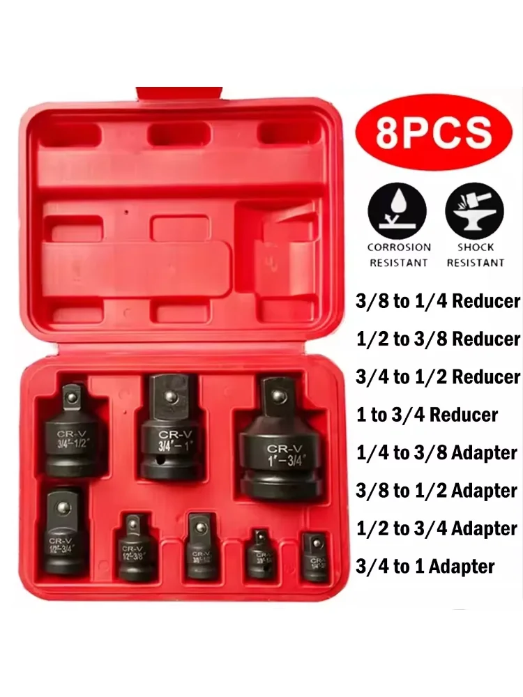 8 pcs/set Impact Socket Adapter, CR-V Socket Wrench Reducing Adapter, Drive Converter Kit, Hand Repair Tool Set Square Drive