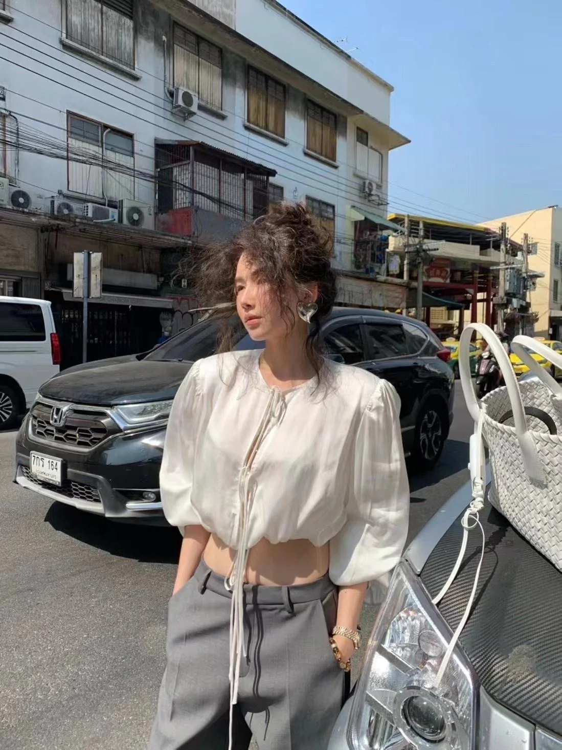 

Весенний топ из полиэстера с ацетатным дизайном, простой, длинный рукав, женский, модный, сексуальный, с завязками, в стиле «чистое желание»