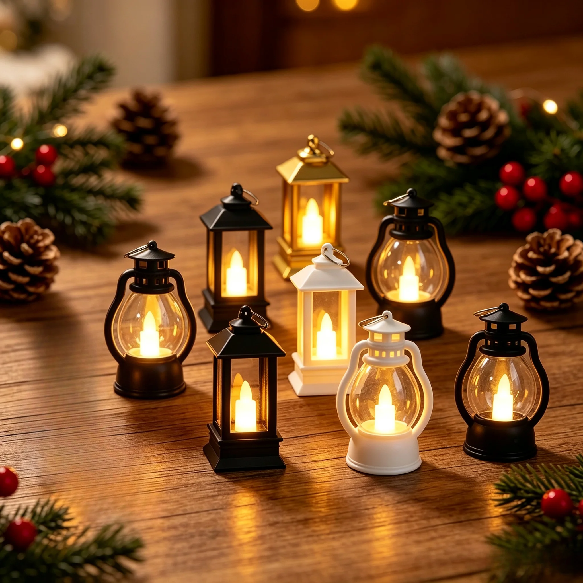 Retro Warm‑Glow Mini LED Candle Lantern Night Light, Decorative Lamp for Party, Christmas, Halloween, Home & Bar Table Ornaments