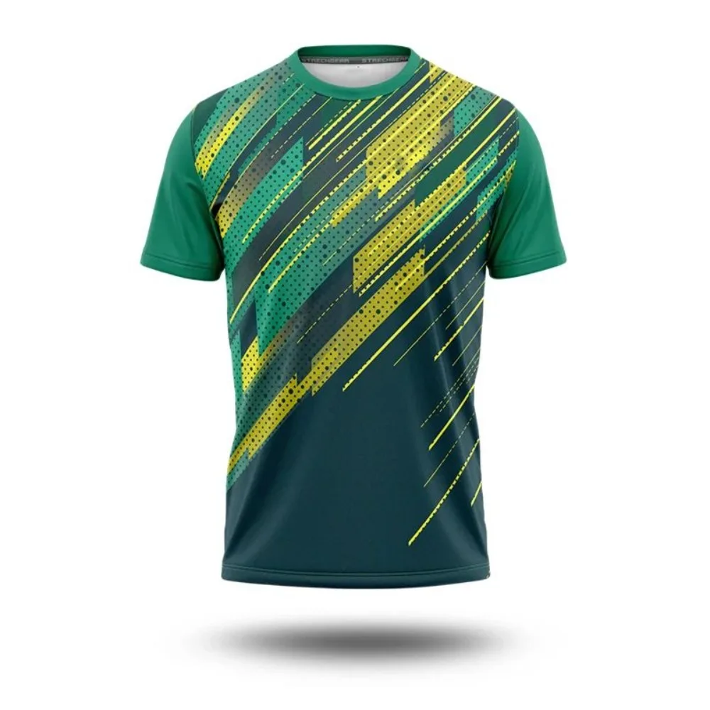 Diagonal Halftone Line Print Men T‑Shirt Quick Dry O‑Neck Short Sleeve Outdoor Fitness Sport Jersey Tee Top