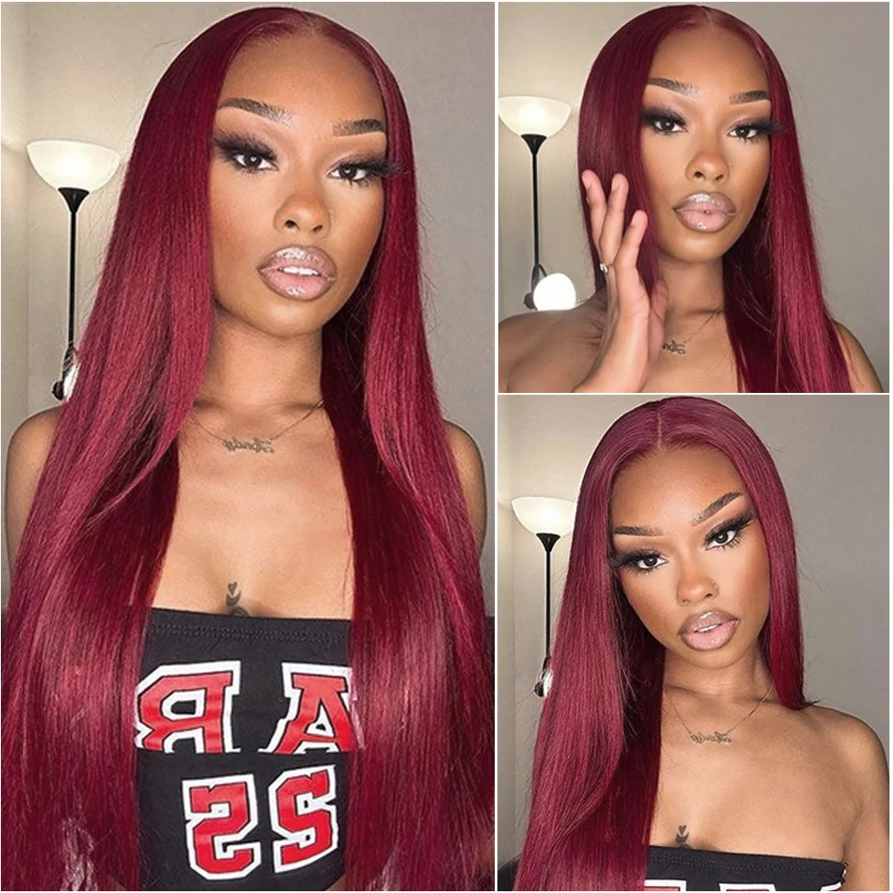 30 40 بوصة بورجوندي 13x6 HD الدانتيل أمامي باروكة من شعر طبيعي شعر مستعار مستقيم 13x4 HD الدانتيل الجبهة الباروكات للنساء 99J الملونة 200% الكثافة