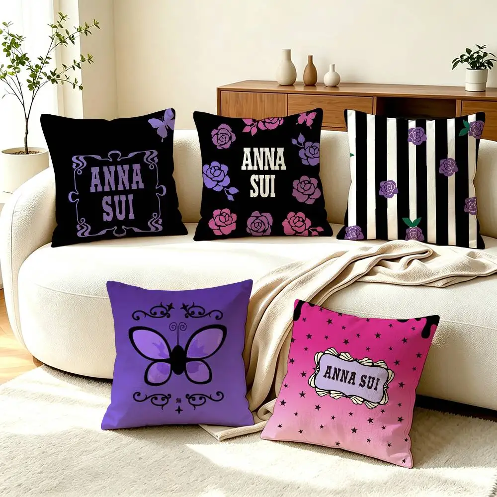 A-ANNA SUI Rose Butterfly  Pillow Case Square Double-Sided Sofa Cushion Cover Bedroom Bedside Pillow