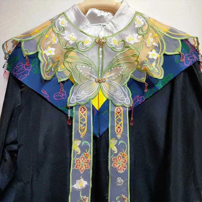 見事な刺繍入り漢服卒業ショール、フェイクカラー、美しいドレープアクセサリー、重厚な刺繍、民族風馬尾スカート