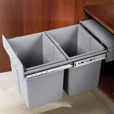 2x20L pull-out kitchen trash can with damper and slide rail drawer type stainless steel