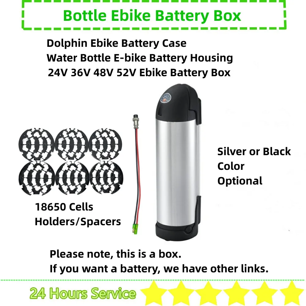 

Water Bottle Dolphin Electric Bike Battery Box 40 50 52 56 pcs 18650 cells Ebike Battery Box 24v 36v 48v 52v case with Holder