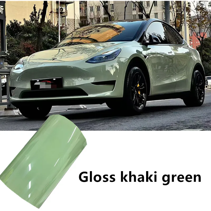 

Ультра глянцевая виниловая пленка цвета хаки, зеленая, наклейка, глянцевая зеленая самоклеящаяся виниловая пленка без пузырьков 1,52*17 м