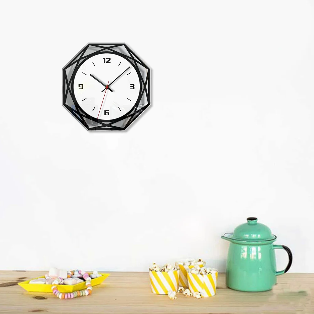 

Acrylic Wall Clock Geometric Shape Transparent Black White Large Number Silent Non-Ticking For Home Bedroom Living Room Decor