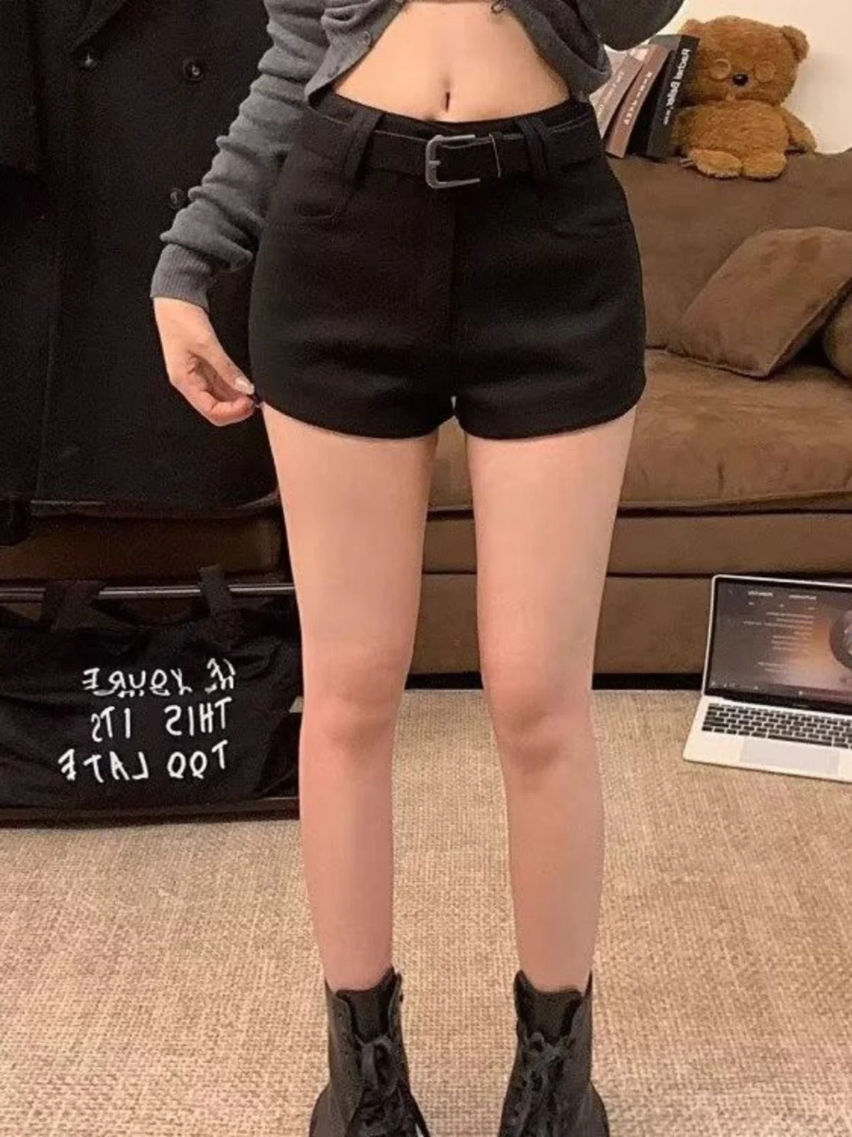 Sexy Ultra-ort Tweed  Skirt Pants Women's Autumn Winter plus Size Slimming Straight Leg Bootcut Pants Commute Sle