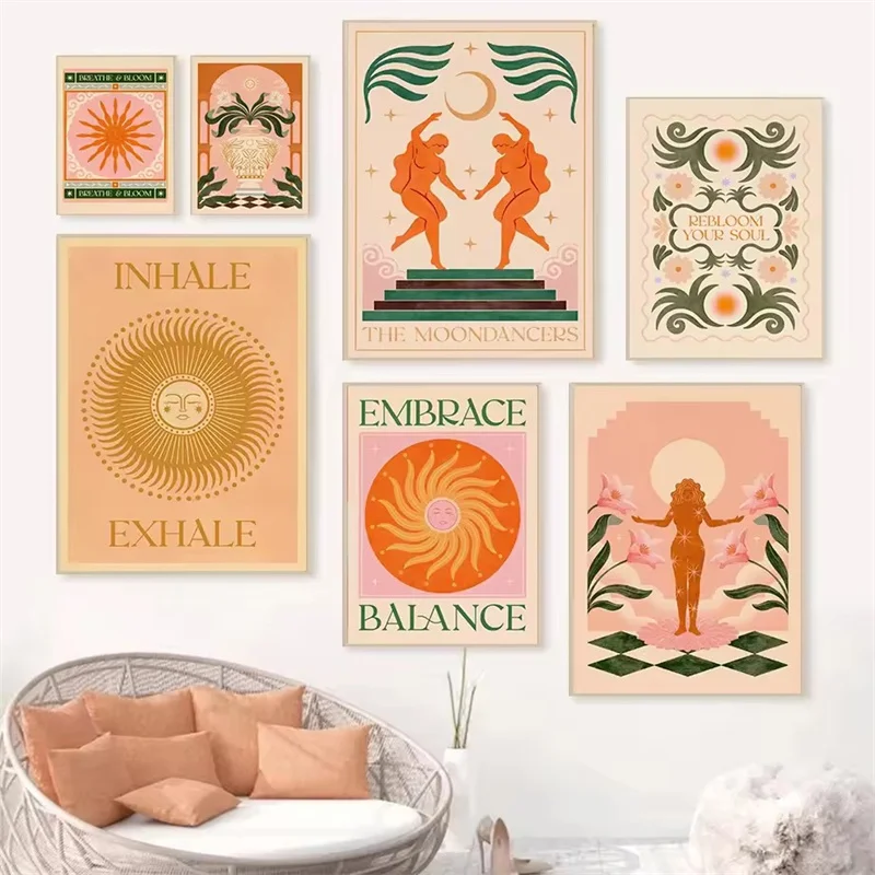 Boho Style Yoga Meditation Reiki Posters Inhale Breathe Motivational Prints Canvas Painting Wall Art Pictures Home Room Decor