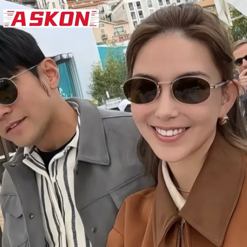 ASKON Popular Metal Brown Sunglasses Women Toitorse Oval Frame Classic Glasses Men Fashion UV400 Outdoor Eyewear Woman Travel