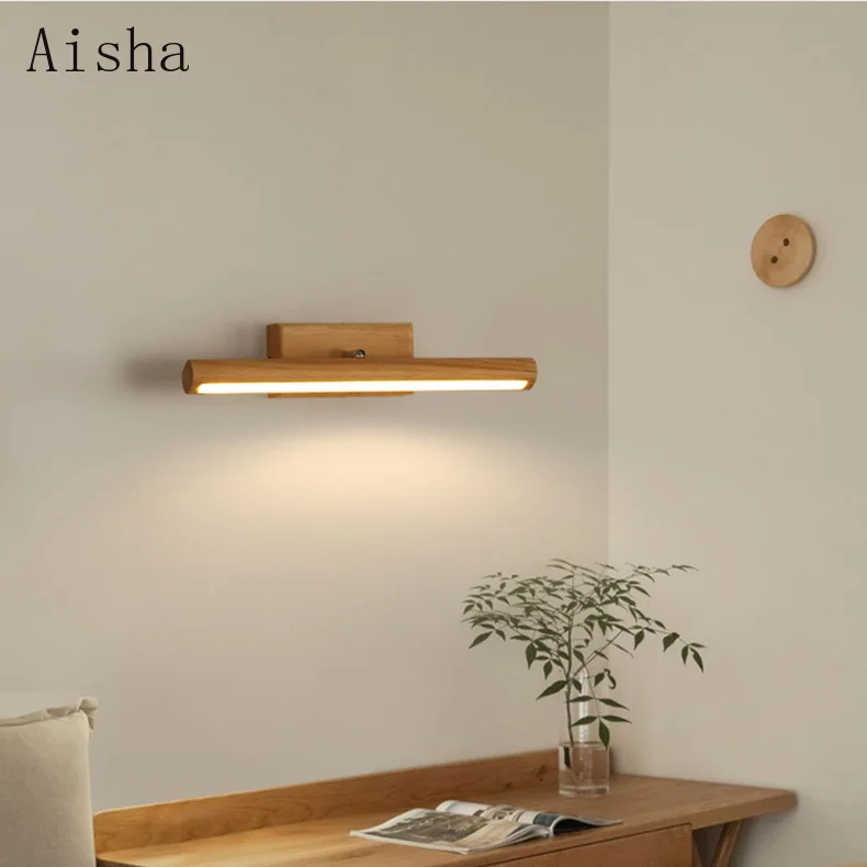 

Nordic Creative Solid Wood LED Wall Lamp Bedroom Study Hallway Wall Light for Home Bathroom Mirror Front Light Fixture 40cm