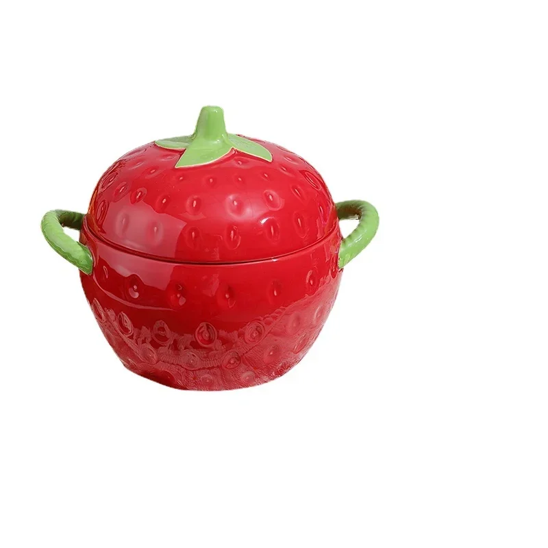 Strawberry Ceramic Cooking Pots, Large Capacity High Temperature Resistance Milk Pan, Household, Heat Resistant, Large Soup Bowl