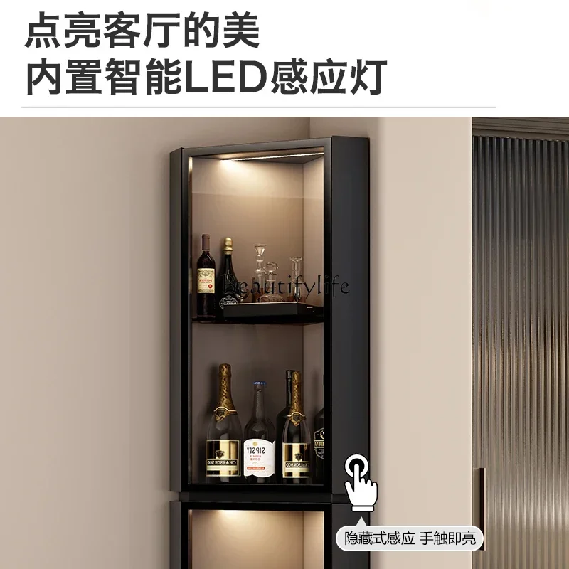 1 خزانة زاوية إيطالية مطعم تخزين مثلث مع باب زجاجي مع خزانة مشروبات مصباح