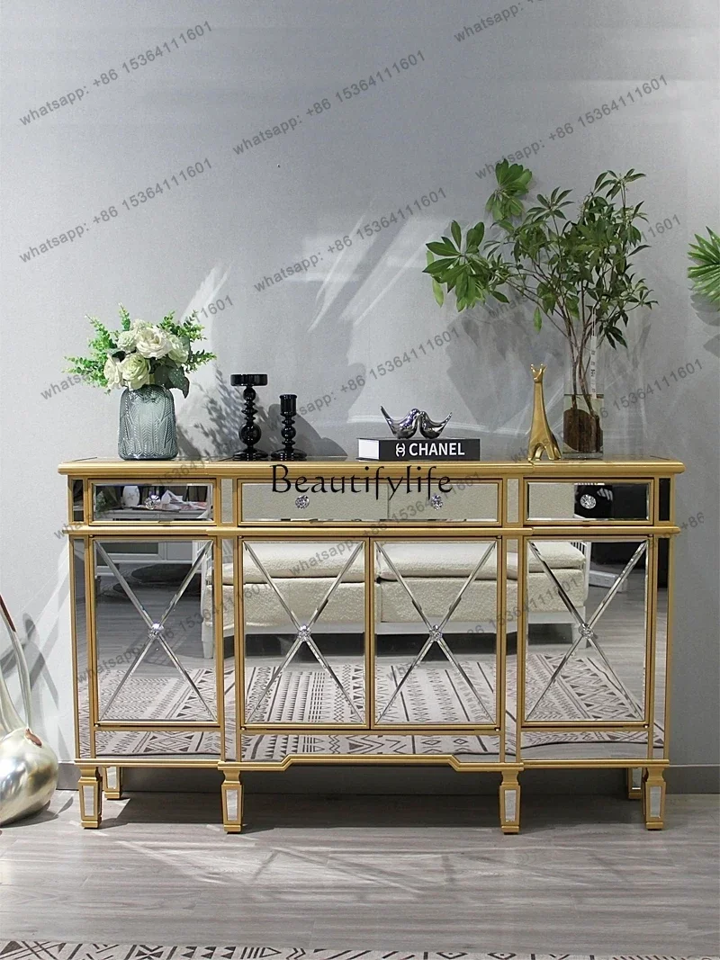 Nordic Simple White Paint Mirror Sideboard Cabinet Living Room Multi-Functional Light Luxury Glass Entrance Cabinet