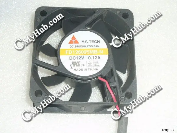 For Y.S.TECH FD126025MB-N DC12V 0.12A 6025 6CM 60mm 60x60x25mm 2pin 2Wire Cooling Fan FD126025MB-N