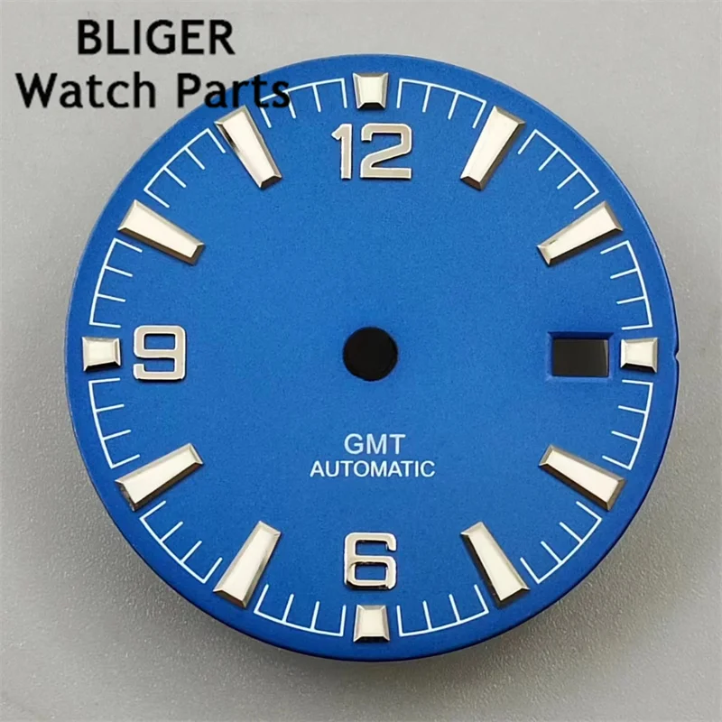 BLIGER 31mm black blue gray white watch dial GMT four hands green luminous watch dial for NH34 Movement watch accessories