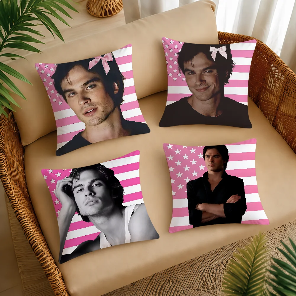S-Somerhalder Pink American Cushion Cover Square Decorative Throw Pillow Case Sofa Bed Living Room Anniversary Gifts