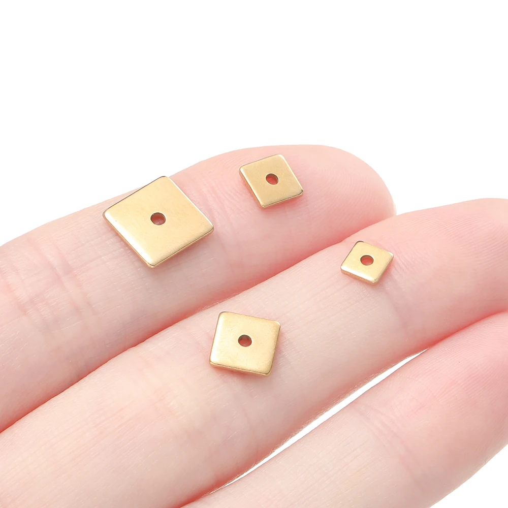 50pcs/lot 4/5/6/8mm Stainless Steel Gold Square Flat Spacer Bead for DIY Handmade Bracelet Necklace Jewelry Making Accessorie