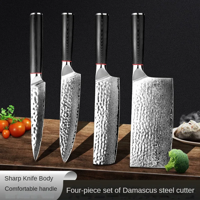 

Real Damascus Steel VG10 Forged Kitchen Chef Knife Set Meat Fish Fruit Sliced Professional Japanese Knives Butcher Cleaver