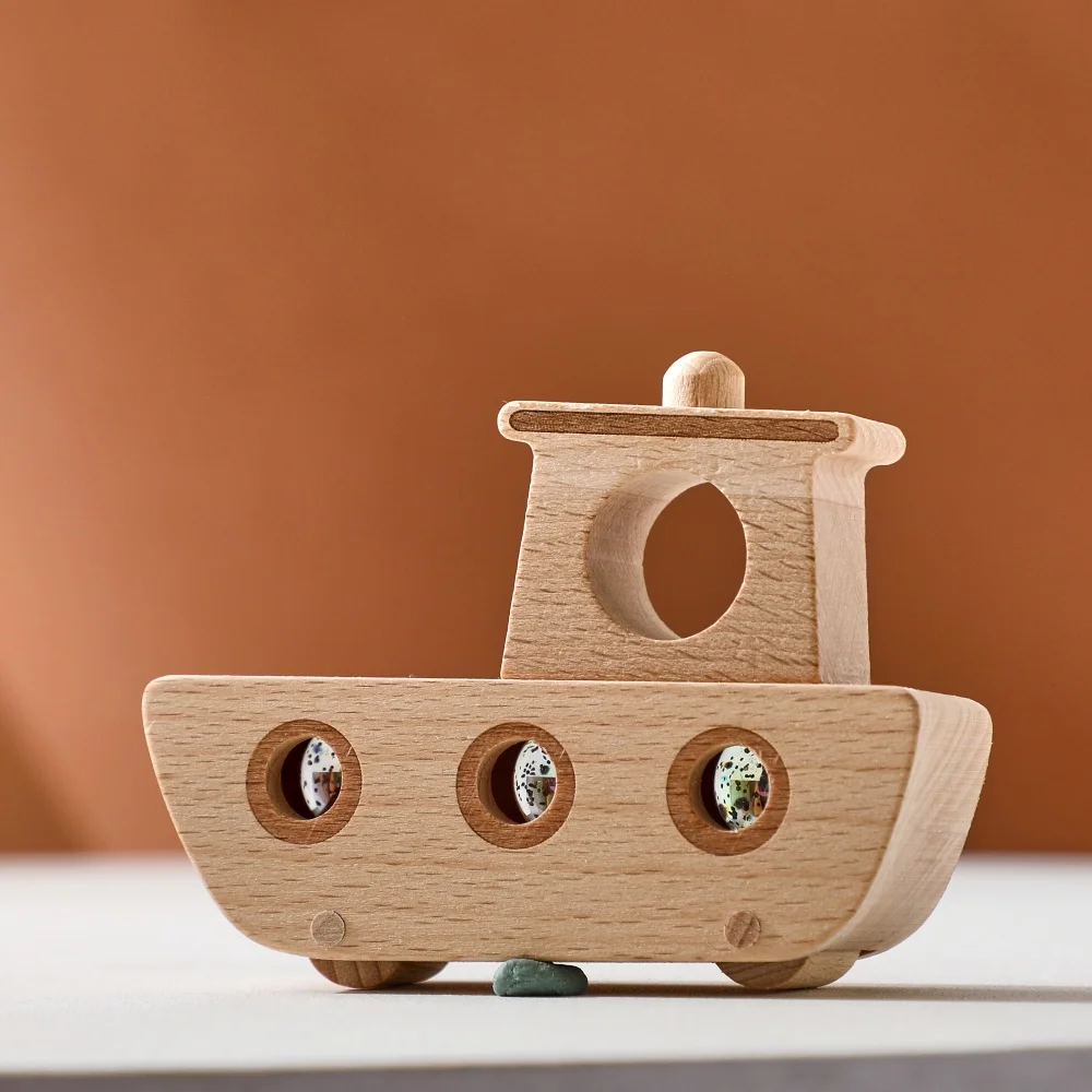 New Baby Beech Wooden Montessori Toys Cartoon Ship Toys Marbles Blocks for Children Puzzle Early Educational Toy Baby Gifts